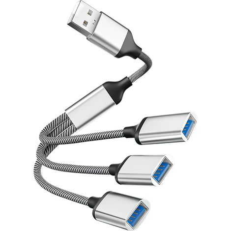 Adaptateur USB mâle vers USB 2.0 Femelle, Hub USB Portable 3 ports, Transfert de données rapide, Compatible avec ordinateur portable, PC, téléphones cellulaires, tablettes et caméras