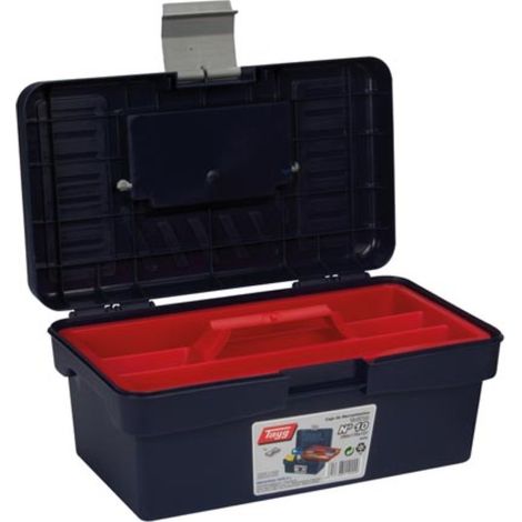 Tayg Boite à outils compacte 6,2 L avec bac amovible, fermeture plastique et poignée rabattable, petite caisse de rangement pour vis, quincaillerie et outils à main, bleu rouge 29 x 17 x 12,7 cm (1/3)