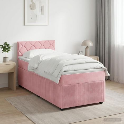 Cama box spring con colchón Rosa 90 x 190 cm Terciopelo (1/5)
