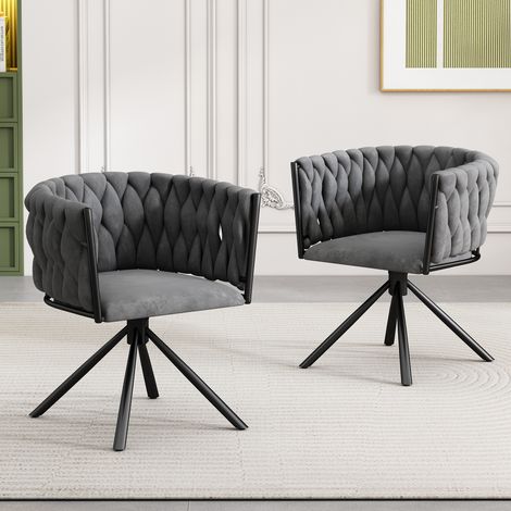Ensemble de 2 fauteuils velours pivotants,design lumineux,4 pieds métalliques,pour salon et chambre de luxe,gris. (1/5)