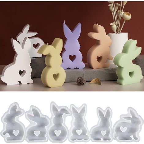 (6 Modelle + 0,3 Yuan/Set) Duftkerzenform aus Gips in Form eines Osterhasen (6 Stück), Silikonform für niedliche Osterdekoration (003+004+005+006+007+008) (1/3)