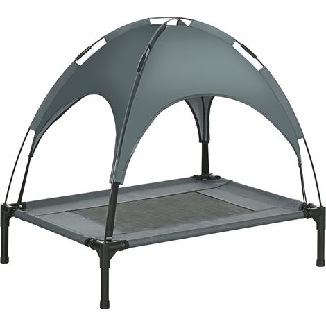 Raised Dog Bed Waterproof Elevated Pet Cot with Breathable Mesh UV Protection Canopy Grey, for Medium Dogs, 76 x 61 x 73cm