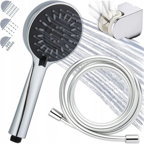 Conjunto de ducha: teleducha de 3 funciones + manguera + soporte ajustable, cromado (1/5)