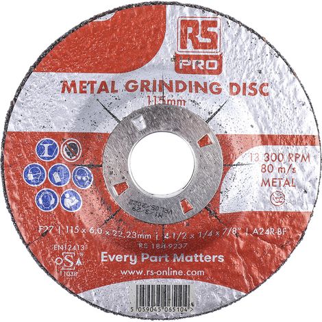 Disque abrasif RS PRO, P120, Ø 115mm, par 5 ( Prix pour Paquet de 5 )