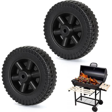 Roues de rechange pour barbecue, lot de 2 unités de 15 cm en plastique résistant, couleur noire, compatible avec barbecues à gaz et à charbon (1/5)