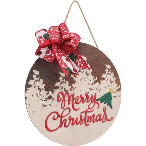 Rundes, weihnachtliches Willkommensschild aus Pappelholz mit dekorativer Schleife zum Aufhängen an der Tür für eine Weihnachtsfeier zu Hause (1/5)