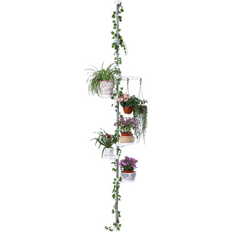 Support de Pot Fleur Téléscopique Porte Plante Interieur Présentoire 5 Niveaux, Métal et Plastique, Réglable en Hauteur 175-235 cm ou 230-290 cm, pour Balcon, Salon, Chambre, Bureau (1/5)