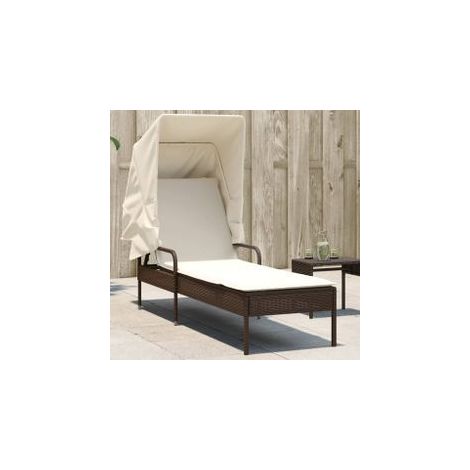 Chaise longue avec auvent marron résine tressée (1/5)