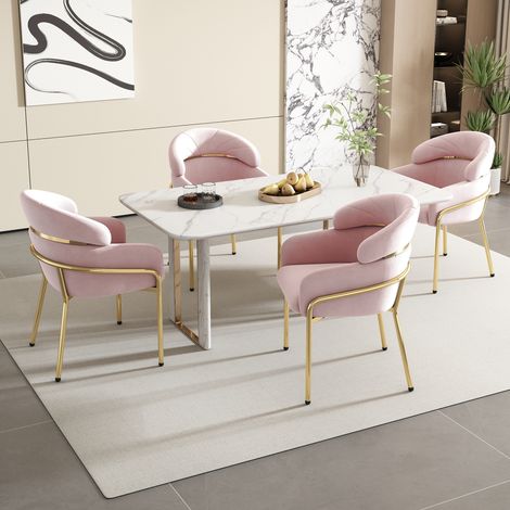 Chaise design velours rose pieds métal, luxueuse, pour salon chambre détente