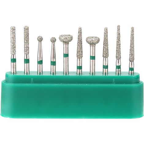 Kit 10 fraises diamantées dentaires en acier inoxydable, manche rond 1,6mm, forets rotatifs pour dentiste, lot professionnel (1/5)