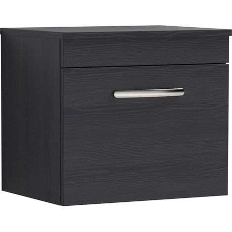 Nuie Athena Wall Hung 1-Drawer Vanity Unit and Worktop 500mm Wide - Charcoal Black (1/6)