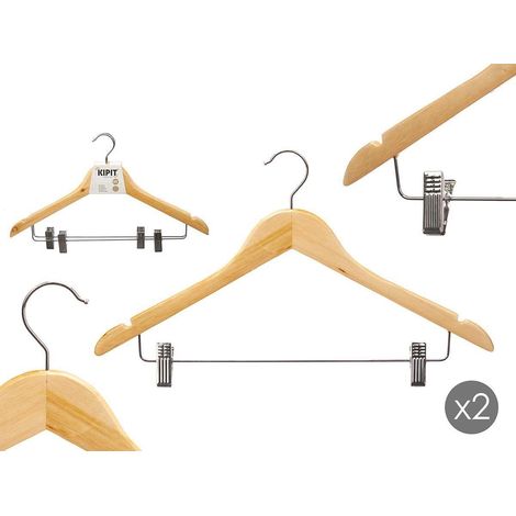 Kipit Perchas Elegantes de Madera Beige con Clips Metálicos