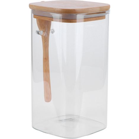 1200-ml-Vierkant-Vorratsglas mit Löffel, luftdichter Behälter für Gewürze, Kaffeebohnen, Küchenaufbewahrung (1/5)