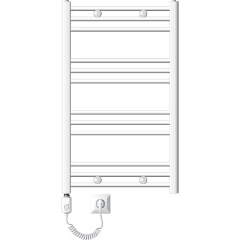 LuxeBath Scaldasalviette elettrico Sahara 600x800 mm Bianco Connessione laterale dritta e asta di riscaldamento 300W con termostato e display digitale, scaldasalviette con riscaldamento a cartuccia, s (1/4)
