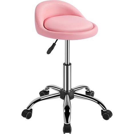 Yaheetech Sgabello con Ruote Regolabile in Altezza per Parrucchiere Estetista Ragazzi Studio Salone Sedia Girevole in Ecopelle e Acciaio Rosa (1/5)