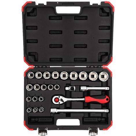 Gedore R69013024 Set di chiavi a bussola 1-2'' 24 pezzi in acciaio cromo-vanadio con cricchetto reversibile 72 denti e valigetta Gedore red colore Rosso (1/5)