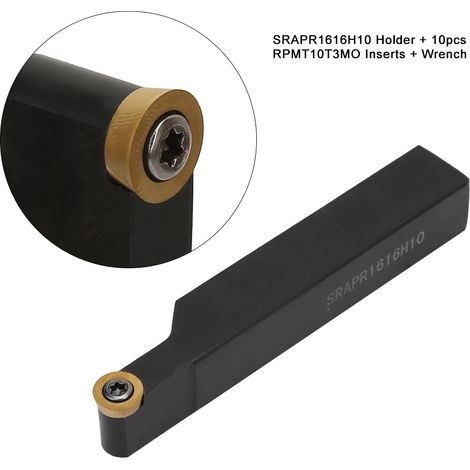 Werkzeughalter und Säule für CNC-Drehmaschine SRAPR1616H10 + 10 Wendeschneidplatten RPMT10T3MO mit Schraubenschlüssel (1/5)