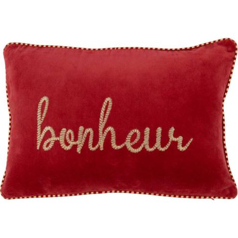 Coussin Déco Bonheur "Ellis" 30x45cm Rouge (1/3)