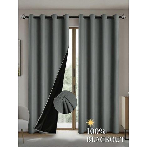 Rideau occultant gris foncé (132 x 213 cm) avec doublure isolante, idéal pour le salon, la chambre, la cuisine et la décoration intérieure. Fermeture à œillets. (1/5)
