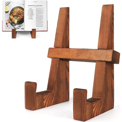 Support de recettes de cuisine rétro en bois marron de 8,8 pouces, support de bureau marron (1/5)