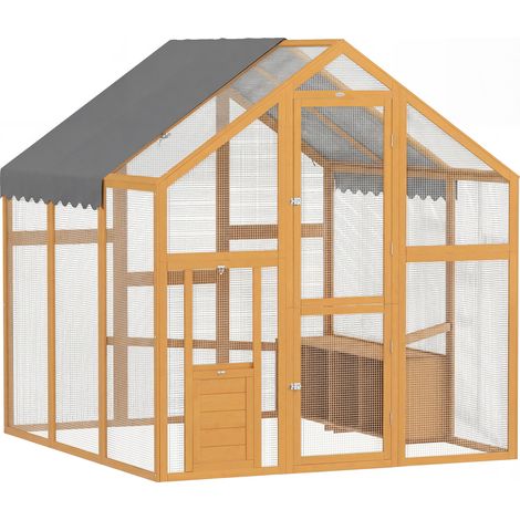 Poulailler 3,07 m² avec enclos bois, tissu imperméable, verrou sécurité, pour 6-8 poules – 1,7 x 1,8 x 1,8 m (1/5)