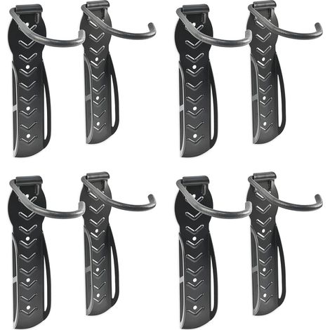 Set of 8 Relaxdays Bicycle Holders, Wall-Mount, For Bike Wall Storage, Tyre Holders, Black