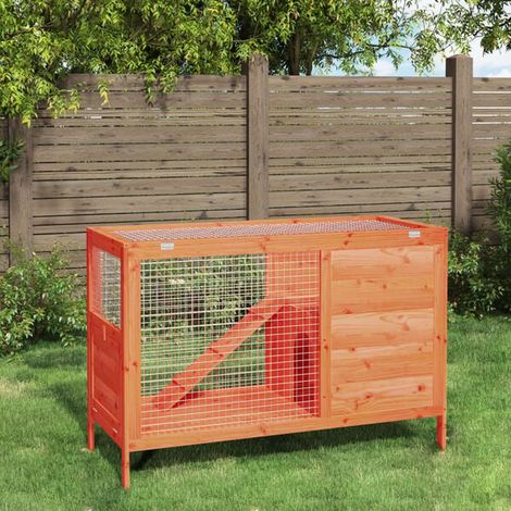 Cage à lapin marron, mesurant 103 x 44 x 69,5 cm, en bois de pin massif.