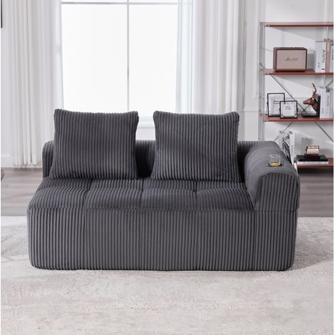 sofá de 2 plazas con bolsillos y portavasos de pana OKMYHOME (1/5)