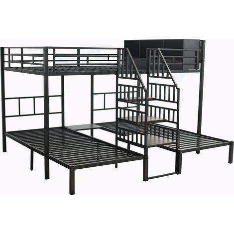Litera metálica negra de 3 plazas con escalera y almacenaje 90x200 y 140x200 MODENUIT (1/5)
