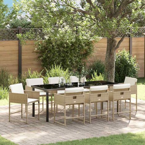 Garten Essgruppe mit Kissen 9 pcs Beige Poly-Rattan