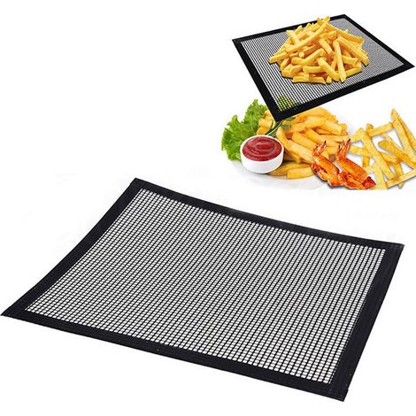 Grille de cuisson réutilisable antiadhésive, idéale pour de nombreuses préparations culinaires au barbecue. Dimensions : 40 x 50 cm, noir, une pièce. (1/5)