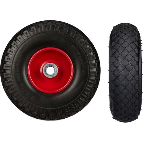 Lot de 2 roues de brouette increvables 26 x 8,5 cm confort de transport robuste en caoutchouc noir (1/4)
