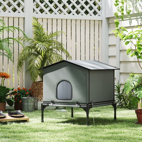 Maison pliable pour chat avec coussin, niche surélevée et imperméable, 62 x 58,5 x 60 cm, grise (1/5)