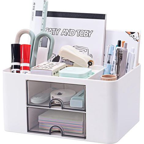 Organizador de escritorio con 5 compartimentos y 2 cajones - multifuncional - ideal para la oficina (1/5)