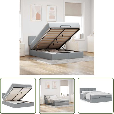vidaXL Ottoman-Bett mit Matratze Hellgrau 140x200 cm Stoff (1/5)