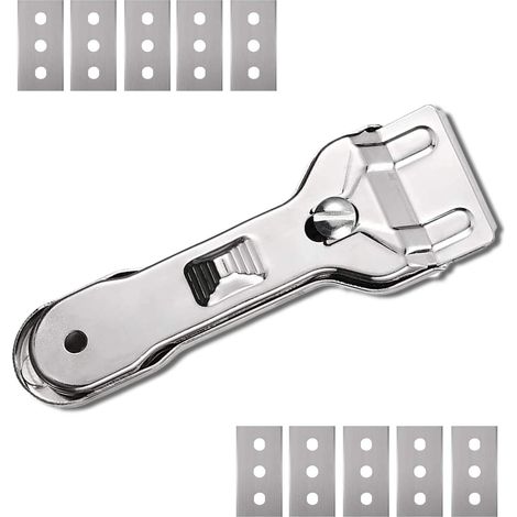 Keramikschaber, ein zweischneidiger Reinigungsschaber mit Ersatzklinge, der zum Entfernen von Flecken auf Öfen, Glas und Keramik verwendet wird (1/5)