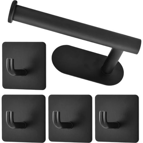 Lot de 5 porte-rouleaux de papier toilette en acier inoxydable noir, sans perçage, fixation murale adhésive. (1/5)