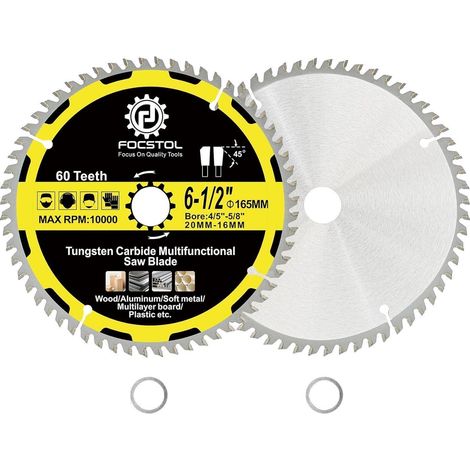 Kreissägeblatt Holz 60 Zähne 20mm 16mm Aluminium Kupfer 165mm 2 (1/5)