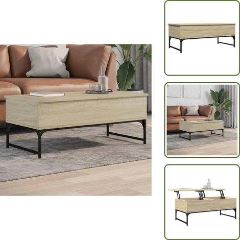 The Living Store Table basse chêne sonoma 100x50x40cm bois d'ingénierie et métal - Table Basse - Meuble Salon - Table D'appoint - Table Canapé - Design Moderne (1/5)