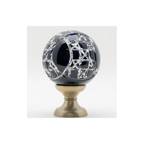 Quincadeco – Boule de rampe cristal noir – Pied en aluminium nickelé – Globe en cristal ciselé 100mm – Hauteur 140mm – Fixation invisible