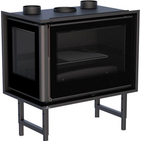 Insert à bois 2 vitres ventilé canalisable - BRONPI Paris 70 EI 11 kW Avec kit air - Porte fonte - avec vitre sérigraphiée