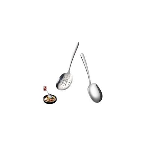 Juego de 2 cucharas para servir, de acero inoxidable, ideales para buffets, hoteles, picnics y fiestas - Crezuo (1/5)