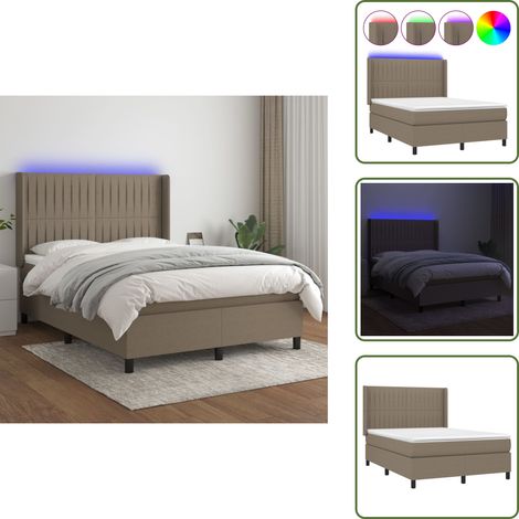 Tête de lit réglable - vidaXL Sommier à lattes de lit matelas et LED Taupe 140x190 cm Tissu - Bande LED colorée (1/5)