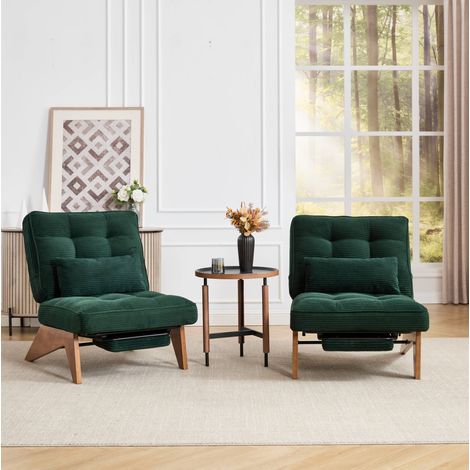 Sillón relax 127x73x90 cm verde oscuro, reclinable, tejido acanalado, patas de madera MEUBLIV (1/5)