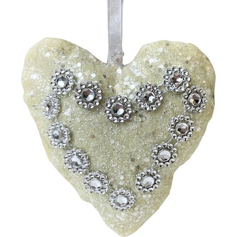 Herz mit Zirkonias - cremefarbener Weihnachtsbaumanhänger 10 cm
