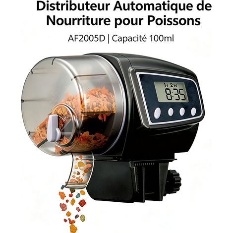 Distributeur automatique de nourriture pour aquarium, capacité 100 ml, programmation horaire pour poissons (1/5)