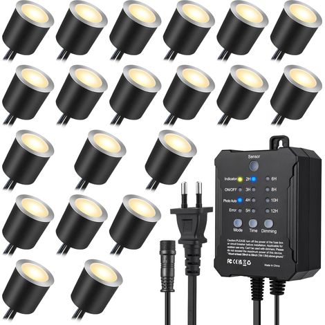 20pcs Dimmable Spot Terrasse Exterieur Encastrable avec Capteur