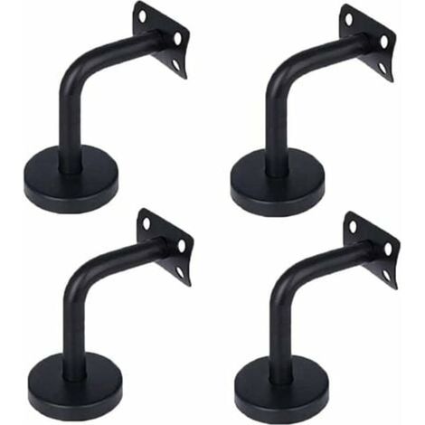 Support de rampe en acier inoxydable, lot de 4 fixations murales pour escalier et couloir, 60x80 mm, noir, pour main courante intérieure (1/4)