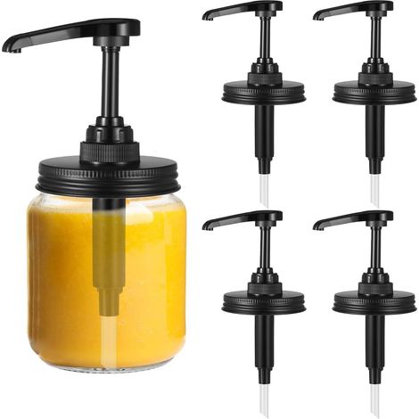Lot de 5 couvercles de pompe pour distributeur de sirop, distributeur de sirop de café pour pot Mason à bouche normale, pompe en plastique antirouille de qualité alimentaire pour sirop, miel (1/5)