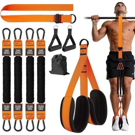 Traction Assistance Bands, Adjustable 75 to 300 Triceps Band Kit, with Fabric Feet/Knee Rest, for Home, Arm Training and Strength Training Exercises (1/5)